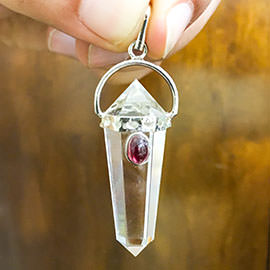 Vogel Cut Crystal Pendant with Red Garnet