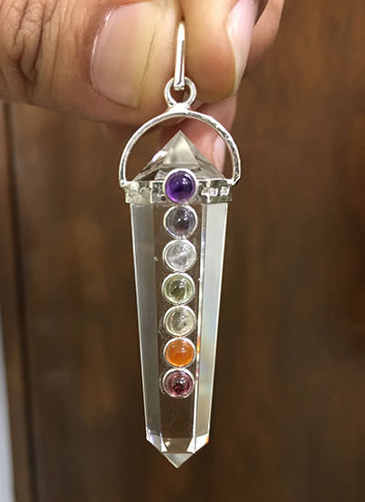7 Chakra Quartz Crystal Double Terminated Pendant Image