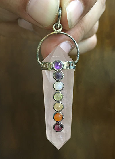 7 Chakra Rose Quartz Double Terminated Pendant Image