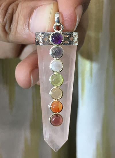 7 Chakra Rose Quartz Flat Pendant Image