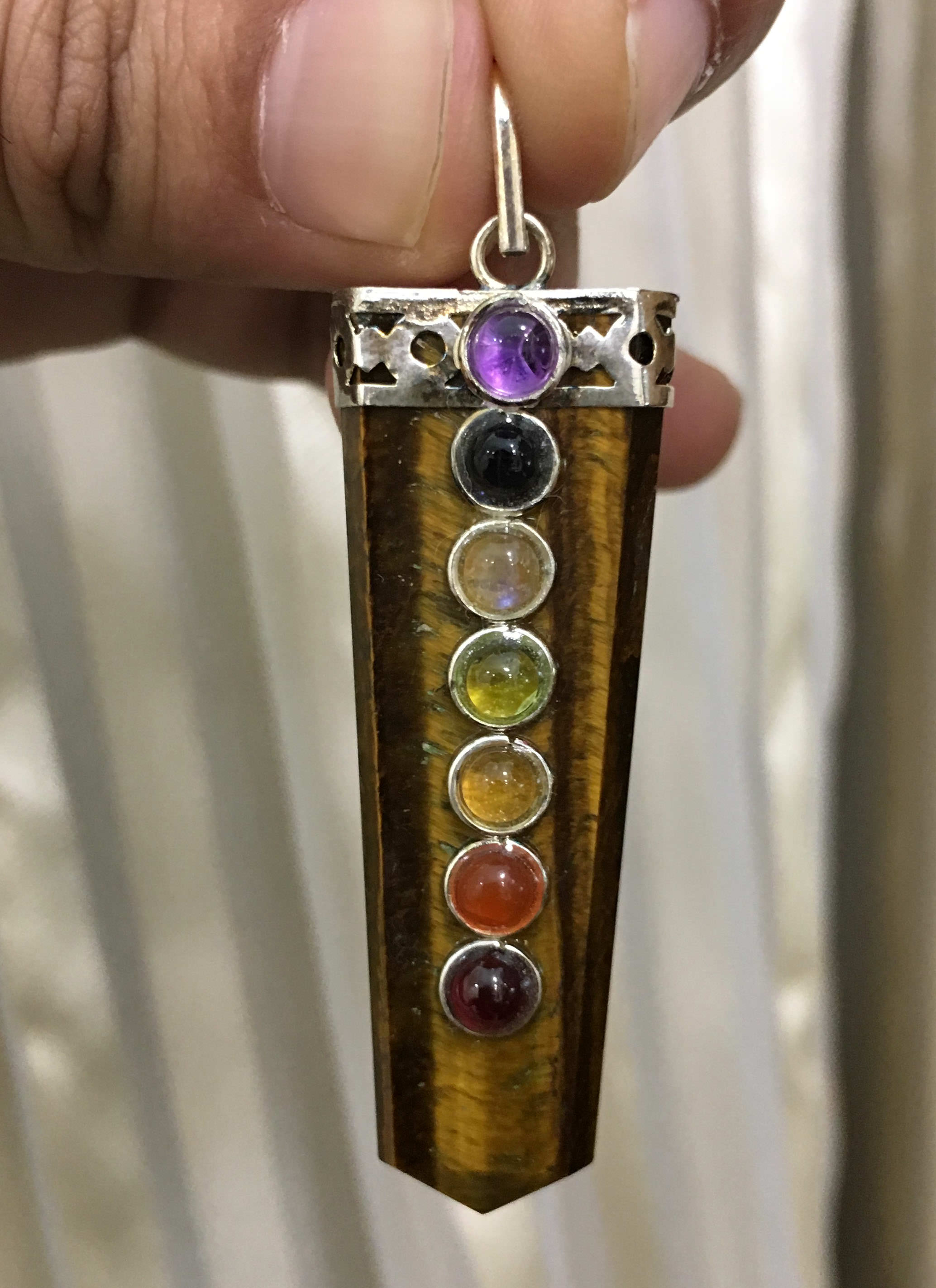 7 Chakra Tiger Eye Flat Pendant Image
