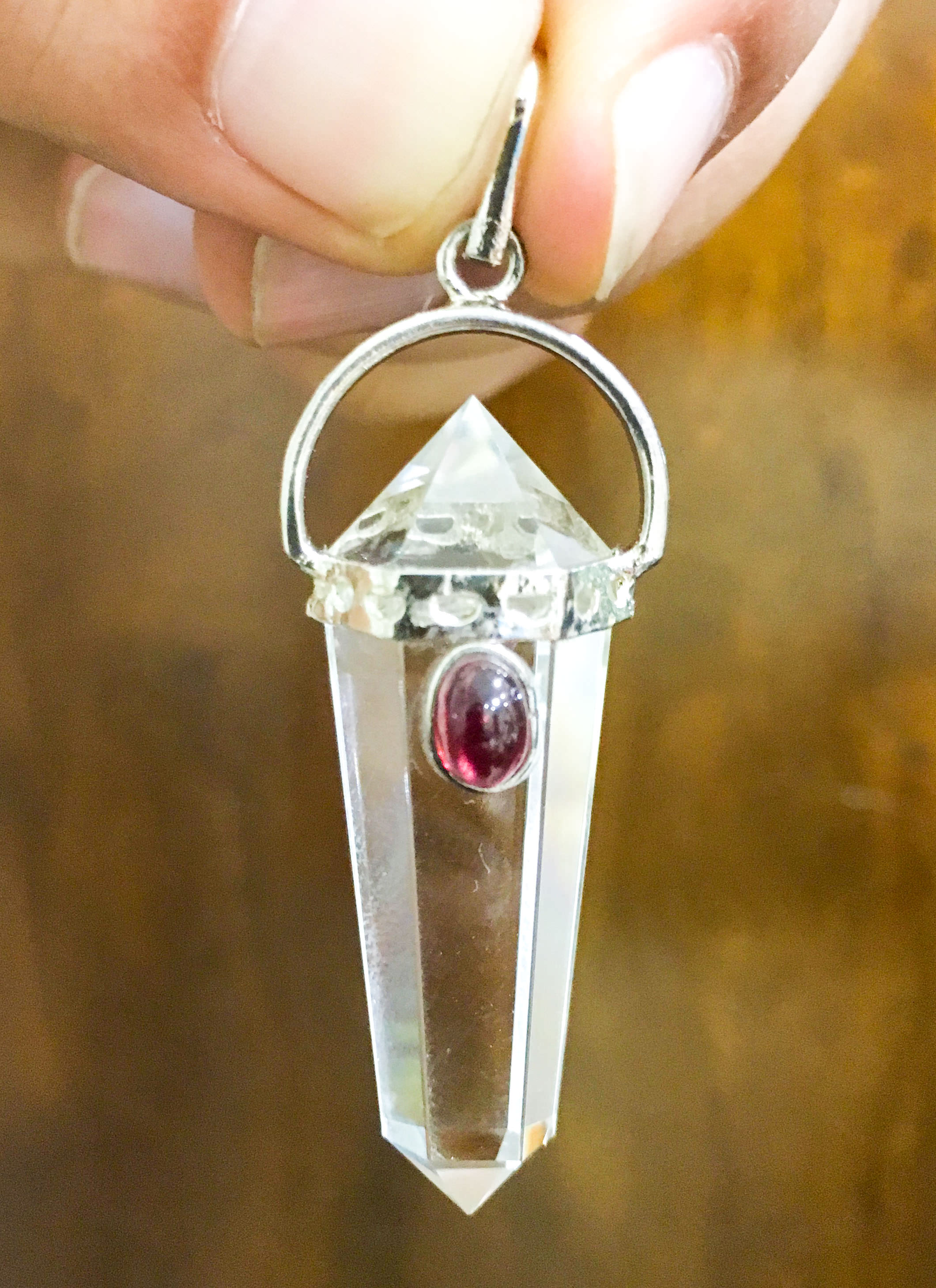 Vogel Cut Crystal Pendant with Red Garnet Image